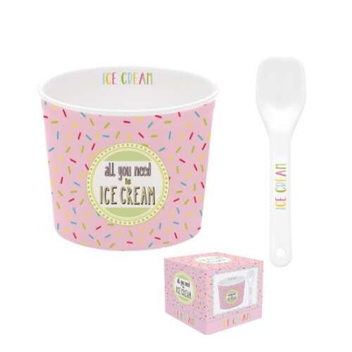 Onfleek Fagylaltos tálka kanállal, 8,5cm, rózsaszín, csillogó, Minden, amire szükséged van, az a fagylalt