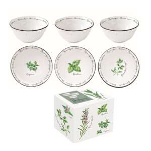 Herbarium kollekció, 3 db porcelán tálka, fűszernövény mintával - Tál