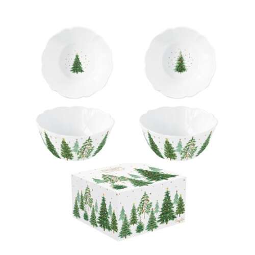 2 db-os Festive Trees porcelán tálkaszett, 14x6cm, dobozban