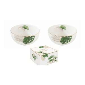 2 db-os porcelán tálkaszett trópusi levél mintával, 12cm, 250ml, Exotique - Tál