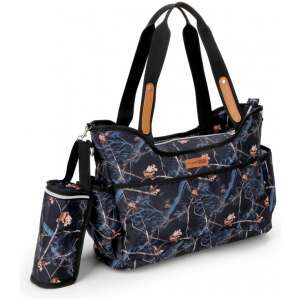 FreeON All Around pelenkázó táska, fekete kék és rózsaszín virágmintával, hőszigetelt kulacstartóval - Pelenkázó táska