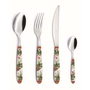 Karácsonyi bogyós evőeszköz szett, rozsdamentes acélból műanyag nyéllel, tartalmaz villát, kést és kanalat - Evőeszköz készlet