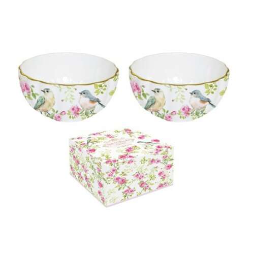 2 db-os porcelán tálkaszett madaras és virágos mintával, 12cm, 250ml, Spring Time