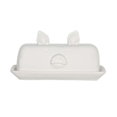 Fehér kerámia malac formájú vajtartó fedővel és tálcával, CLEEF márka