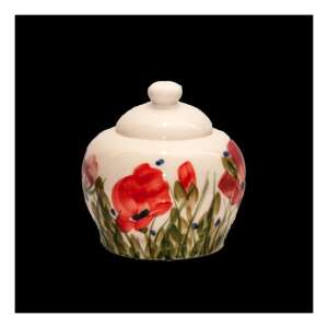 Kézzel festett kerámia cukortartó, pipacs mintával - Konyha & Étkezés