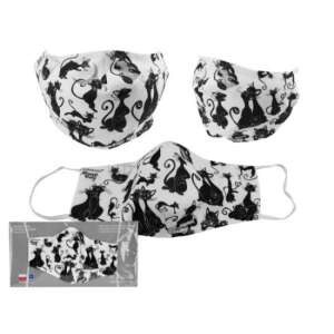 Fekete macskás textilmaszk, poliészter, nem orvosi célra, újrafelhasználható, mosható, fekete macskás mintával - Szépség & Egészség