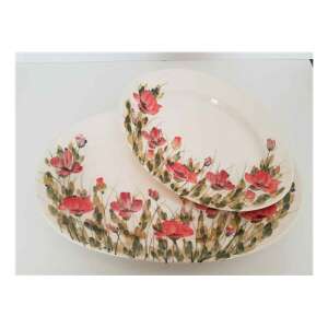 Kézzel festett kerámia ovális kínáló tál pipacs virág mintával, 43x27,5x4cm - Kínáló tál