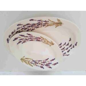 Két darabos levendulás kerámia tálkészlet, kézzel festett, ovális alakú, nagy méretű - Kínáló tál