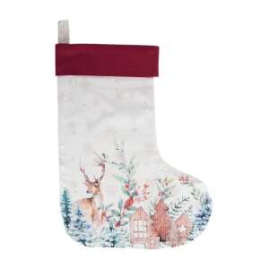 CLEEF.DCH203 Karácsonyi zokni szarvas és téli erdő mintával, 30x40cm, pamut, Dearly Christmas - Karácsony