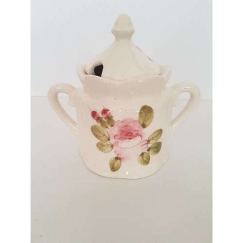 V.K. Romantik Rózsás méztartó csurgatóval, kerámia, kézzel festett, 5dl