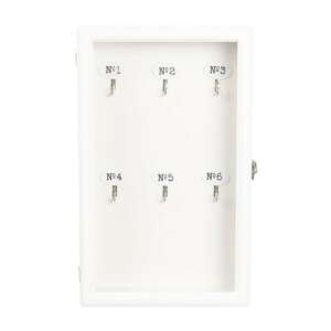 Fehér fa kulcstartó szekrény 6 kampóval a kulcsok rendezéséhez - Kulcstartó szekrény