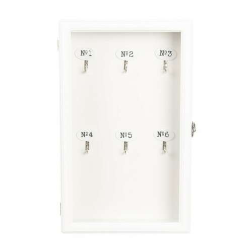 Fehér fa kulcstartó szekrény 6 kampóval a kulcsok rendezéséhez