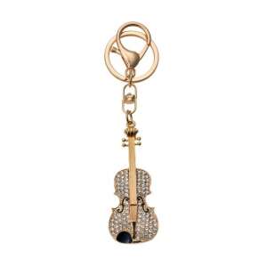 CLEEF.JZKC0135 Hegedű kulcstartó ezüst üveggyönggyel, arany fém - Kulcstartó