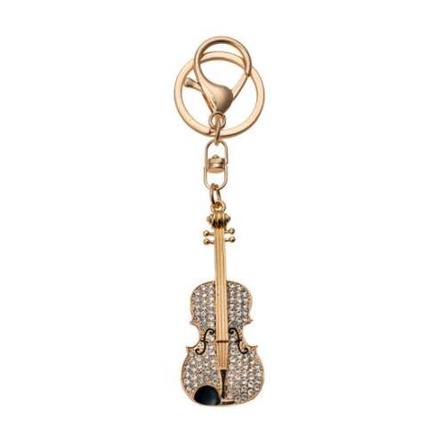 CLEEF.JZKC0135 Hegedű kulcstartó ezüst üveggyönggyel, arany fém