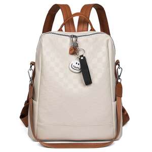 Rucsac Dollcini pentru femei din piele PU albă cu pătrate, impermeabil, elegant, călătorie, muncă, modă - Dollcini