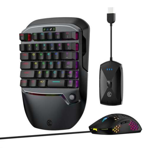 GameSir VX2 AimSwitch V2.0 billentyűzet és egér játékkonzolokhoz, kompakt kialakítással, RGB háttérvilágítással és beépített újratölthető akkumulátorral.