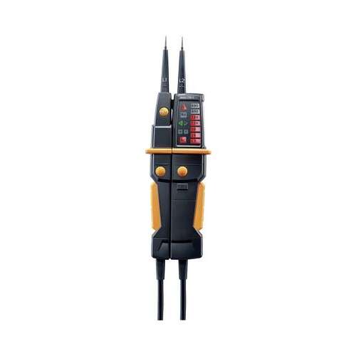 Tester de tensiune Testo 750-2 cu doi poli, CAT IV 600V, CAT III 1000V, LED, LCD, cu funcție de testare a câmpului rotativ, continuitate și declanșare RCD/FI