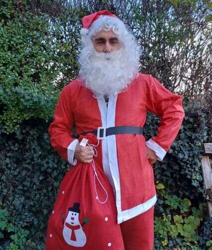 Felnőtt télapó jelmez mikulás ruha 7 részes teljes szett paróka szakál és puttony