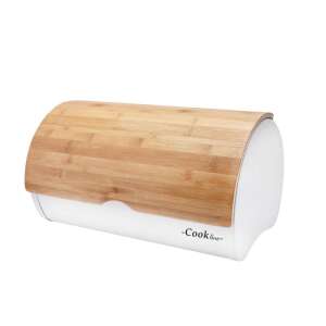 White enamel bread bin with bamboo lid, Cookline brand - Food storage container