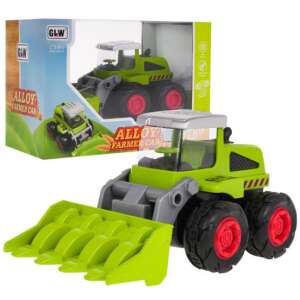 Green toy combine harvester with movable cutting platform, in box, for kids - Ramiz