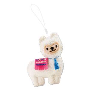 Finished white llama keychain with pink saddle and blue tassel, made with the Avenir My First Keychain Sewing Kit - Toy