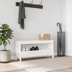 Entryway setting with white pine wood bench, shoe storage, and coat rack - Storage Benches & Stool