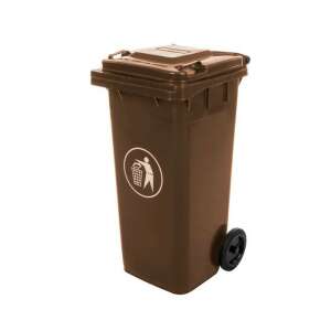 Coș de gunoi cu roți de 120L maro cu capac - Grădină