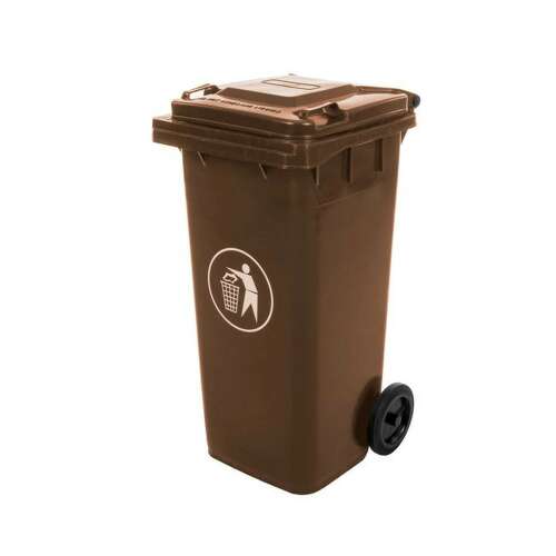 Coș de gunoi cu roți de 120L maro cu capac