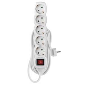 EMOS 5 aljzatú hosszabbító kábel kapcsolóval, 5 méter hosszú, fehér - EMOS Hosszabbító