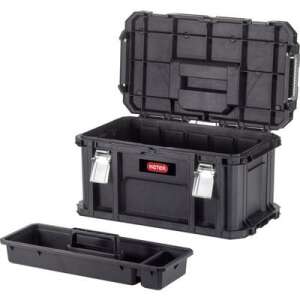 Keter Connect Tool Box, black, open, with removable tray - Keter