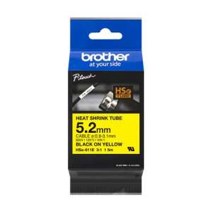 Brother P-touch HSE-611E Heat Shrink Tube, 5.2mm Black on Yellow, 1.5m - Brother Label Maker and Tape