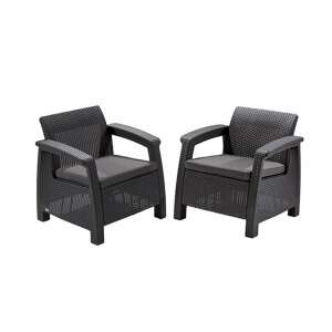 Set fotolii Corfu duo, culoare grafit, cu pernă gri deschis 32782034 - Fotolii și scaune de grădină