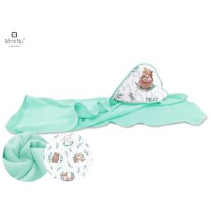 Baby Shop kapucnis fürdőlepedő 100*100 cm - Lulu natural menta 32901594 Fürdőlepedő, törölköző, kifogó