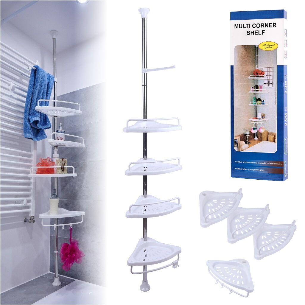 Bathroom adjustable telescopic corner shelf with 4 shelves, 165-320 cm