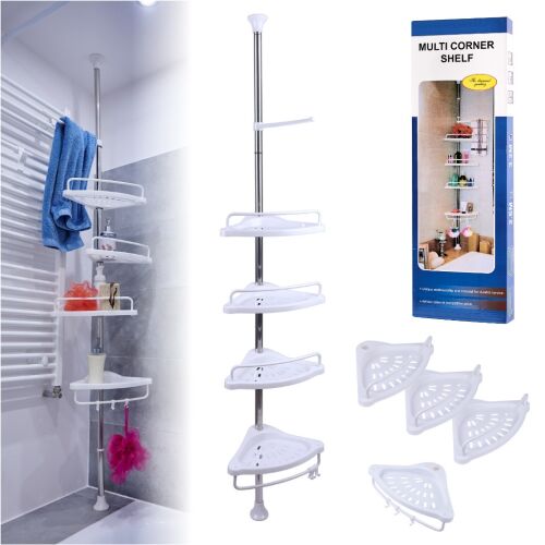 Adjustable telescopic corner shelf for bathroom, 4 tier storage organizer, space saving solution