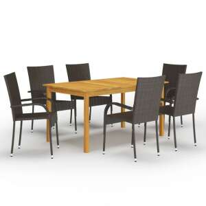 vidaXL 7-piece brown garden dining set with acacia wood table and polyrattan chairs - Garden Set