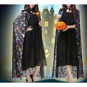 FEKETE Felnőtt Varázsló Boszorkány Köpeny SZÍNES MINTÁKKAL