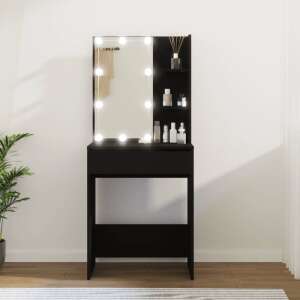 Black LED dressing table with mirror and storage shelves, 60 x 40 x 140 cm - Dressing Table