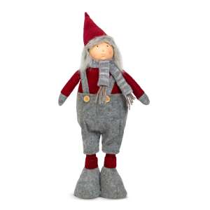 Gnome de Crăciun roșu și gri cu barbă albă lungă, purtând o pălărie roșie și o eșarfă gri, stând pe un fundal alb - Nonbrand Decorațiuni de Crăciun