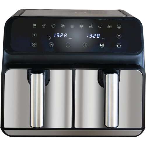 Unold TwinZone 58685 Heißluftfritteuse, schwarz-grau, mit digitalem Display und zwei separaten Fächern