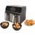 Unold TwinZone 58685 air fryer, black and grey, with digital display and two separate compartments, with example of cooked food