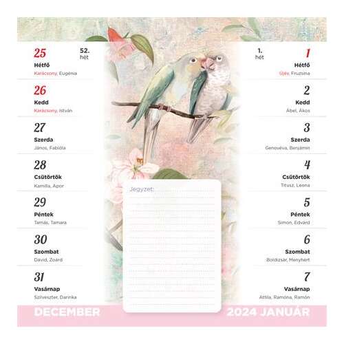 TOPTIMER Vintage 2024 calendar magnetic bi-săptămânal cu design cu păsări și flori