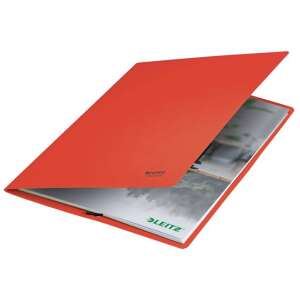 Leitz Recycle A4 red elastic folder, open, showing inside - Elastic folder