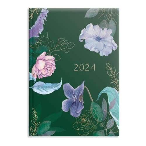 TOPTIMER "Joy" 2024 Planer mit Blumenmuster, grüner Einband