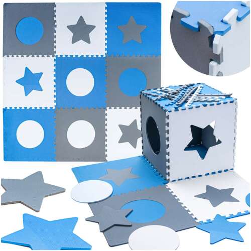 Covoraș de puzzle din spumă pentru copii 180x180cm 9 piese gri-albastru