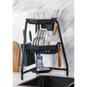 Quasar & Co. Sarok 3 szintes sarok edényleeresztő, fekete fém konyhai szervező - Edényszárító