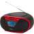 Aiwa BBTU-400RD hordozható CD rádió Bluetooth-tal, USB bemenettel, órával és ébresztőórával, piros és fekete, oldalsó nézet kinyújtott antennával