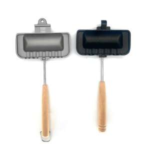 Mini grill pentru sandwich-uri negru și gri cu mâner din lemn - Fierbătoare, Sandwich-maker, Blendere, Prajitoare de paine și Storcatoare de fructe și legume