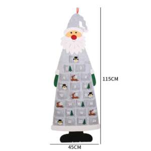 Gray felt Santa Claus advent calendar with 24 pockets for Christmas countdown, 115cm tall - Advent Calendar