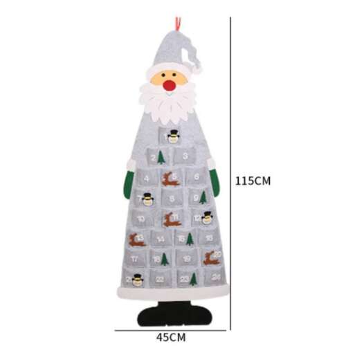 Gray felt Santa Claus advent calendar with 24 pockets for Christmas countdown, 115cm tall